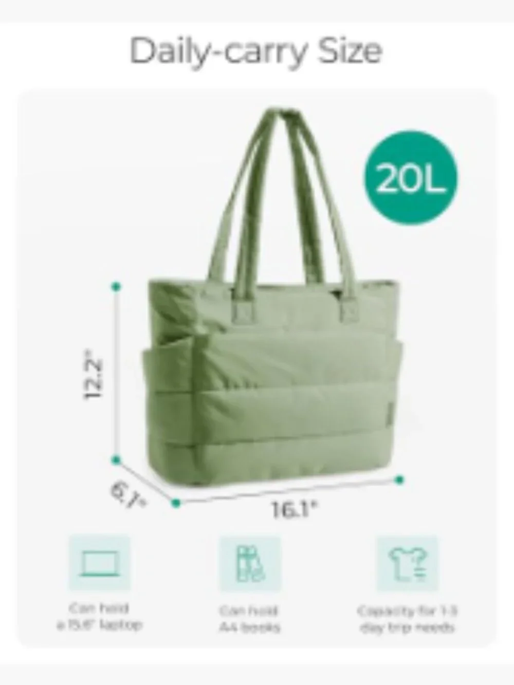 Puffy Tote Bag for Women, Lightweight Quilted Shoulder Bag, 20L Fits 15.6